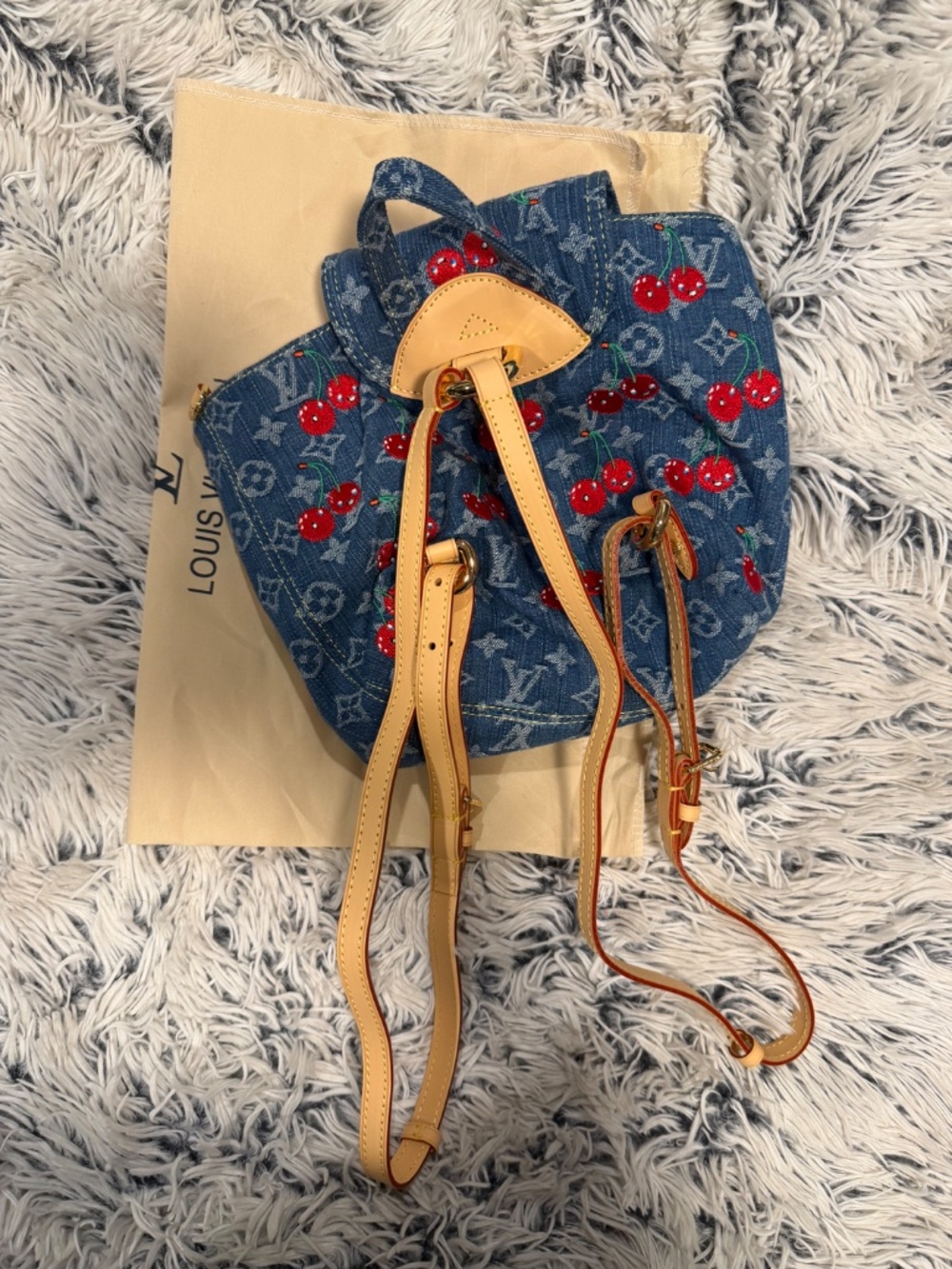 Denim Cherry Small Backpack Bag - Picture 5 of 6